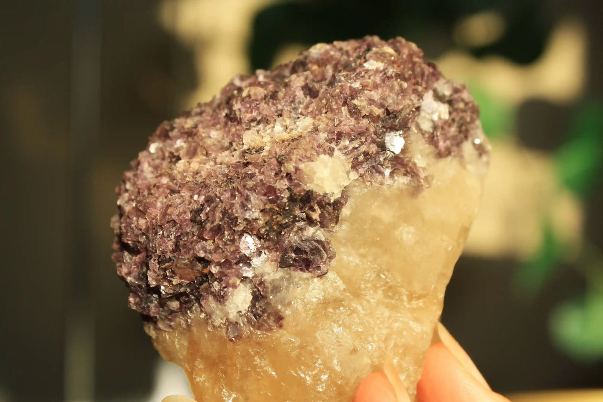 citrine, natural citrine, citrine on stand, lepidolite with citrine, citrine with mica, mica with citrine, natural citrine quartz, citrine tower
