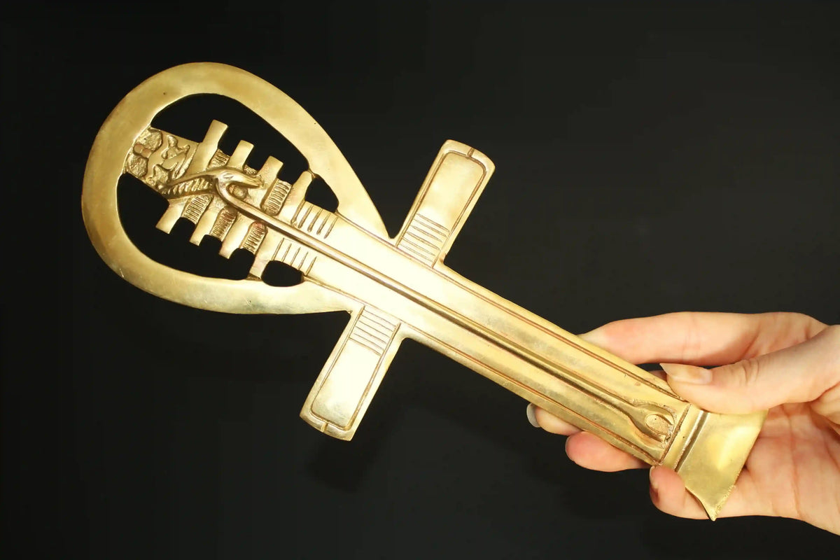 Egyptian ankh brass statue symbolizing life, protection, and ancient wisdom, ankh symbol, key of life
