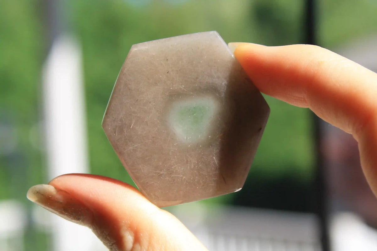 Amphibole quartz crystal , pink amphibole, red amphibole,  Canadian crystal shop, amphibole tower, unique inclusion crystal, window amphibole, amphibole freeform