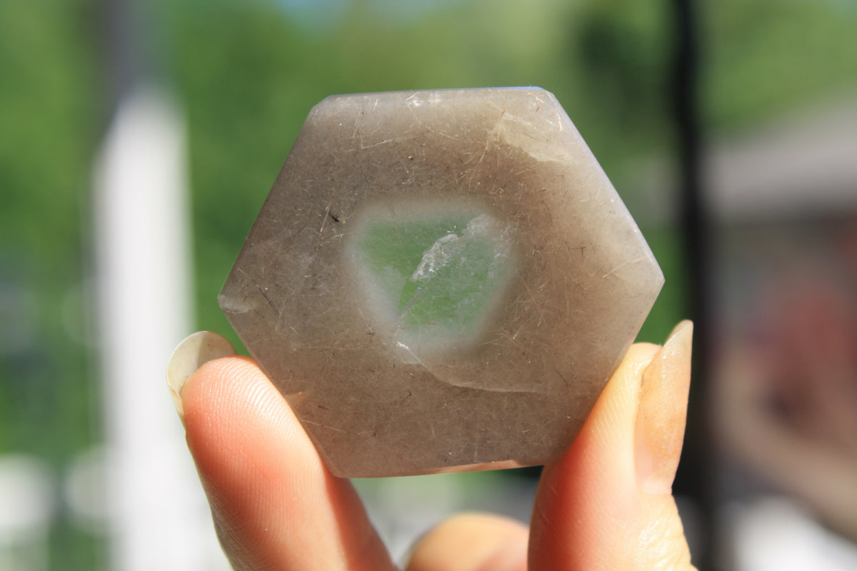 Amphibole quartz crystal , pink amphibole, red amphibole,  Canadian crystal shop, amphibole tower, unique inclusion crystal, window amphibole, amphibole freeform