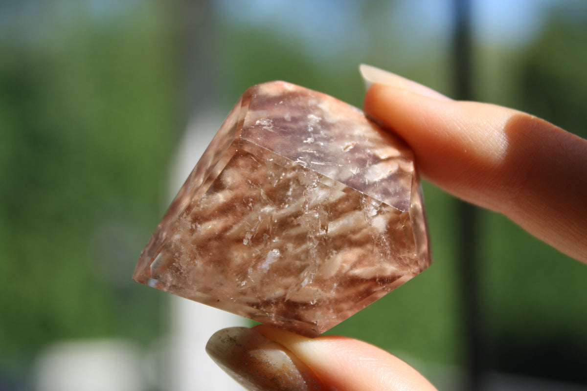 Amphibole quartz crystal , pink amphibole, red amphibole,  Canadian crystal shop, amphibole tower, unique inclusion crystal, coral amphibole