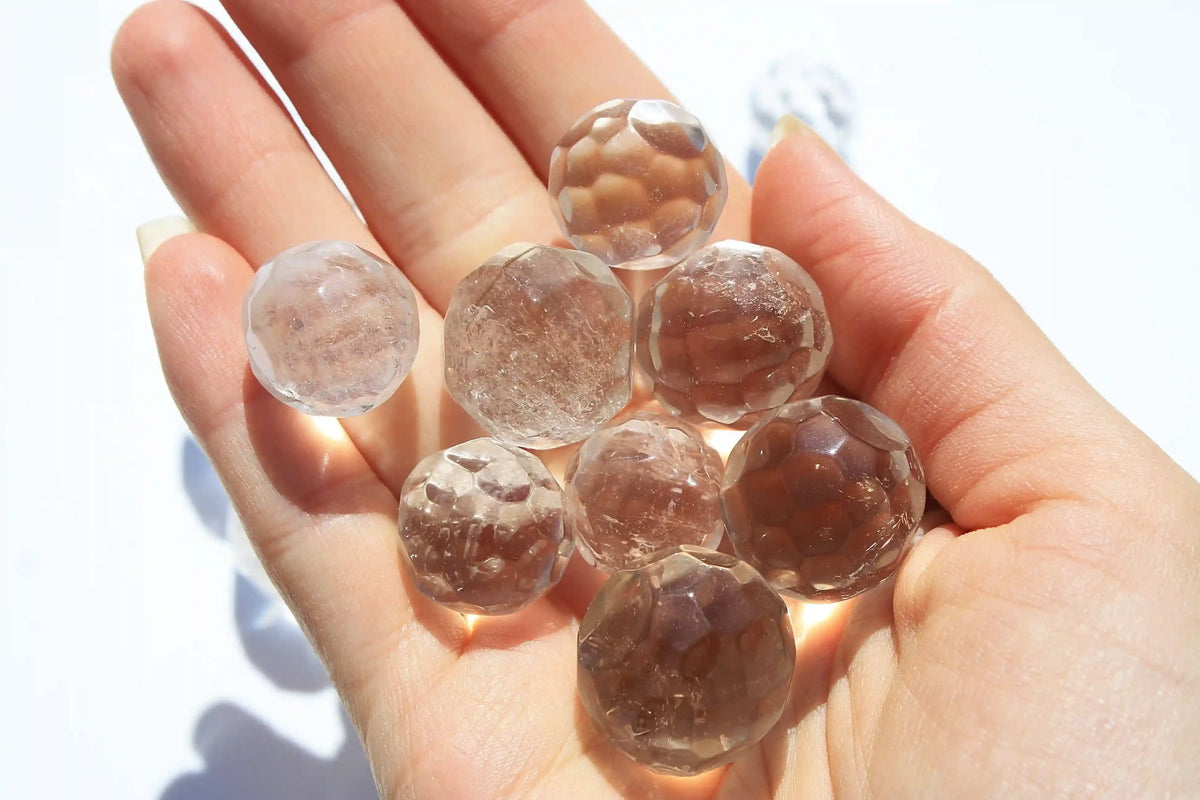 Faceted Lemurian Mini Sphere, crystal sphere, lemurian quartz, lemurian seed quartz, lemurian crystal, polished lemurian