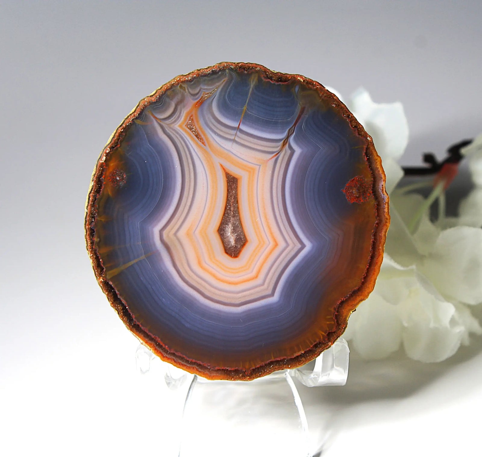 Banded blue Zhanguo agate featuring natural layered patterns and a polished finish