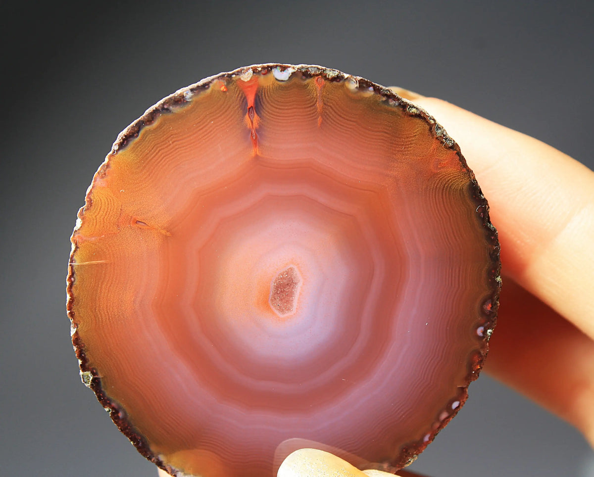Unique deep purple and red Zhanguo agate pair with bold, layered bands