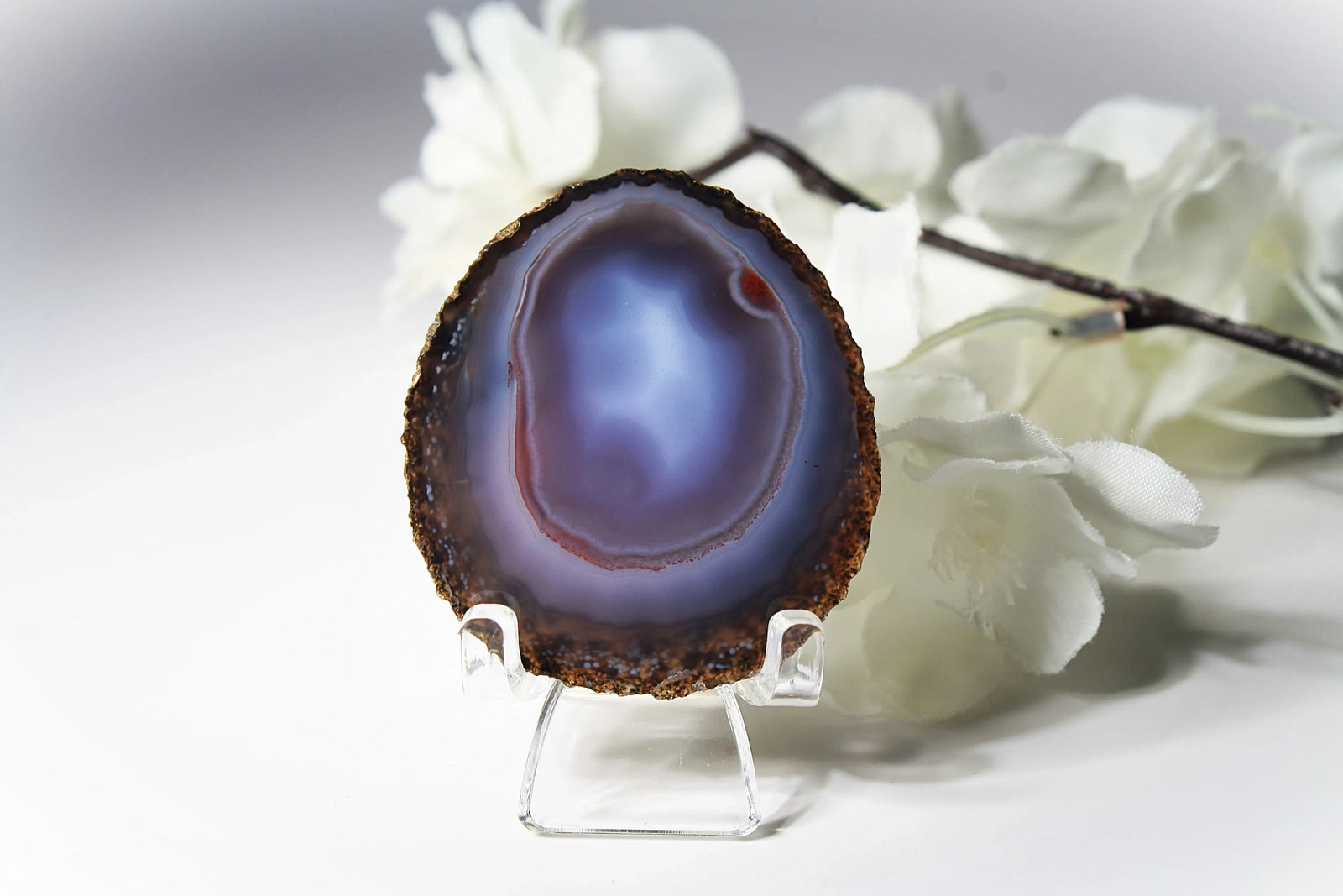 Mysterious purple-blue banded Zhanguo agate pair glowing with depth