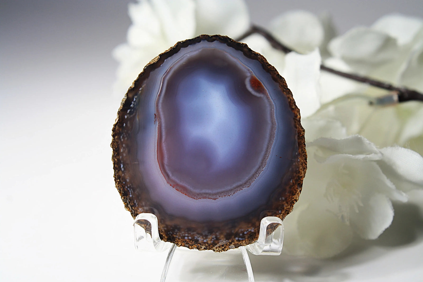 Mysterious purple-blue banded Zhanguo agate pair glowing with depth