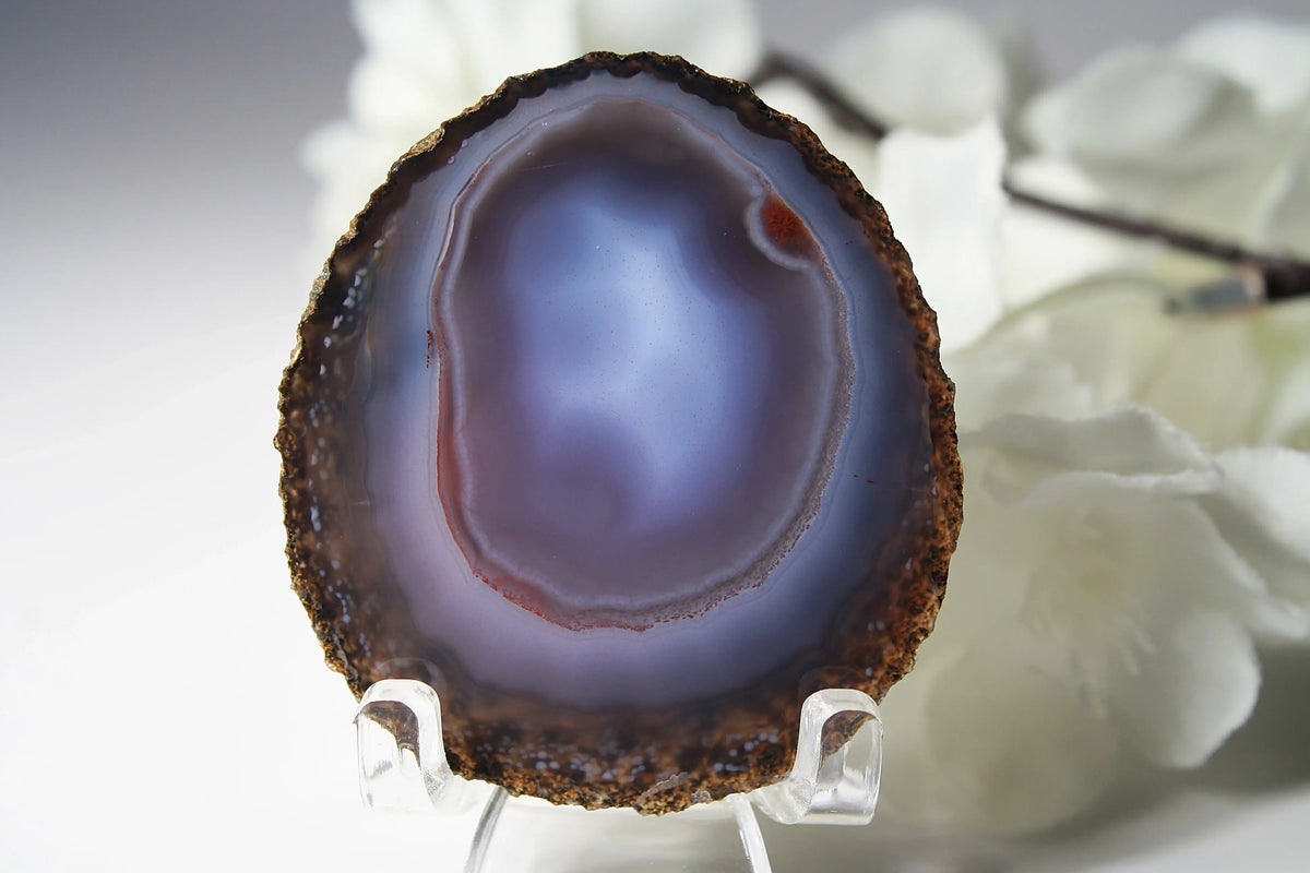 Mysterious purple-blue banded Zhanguo agate pair glowing with depth