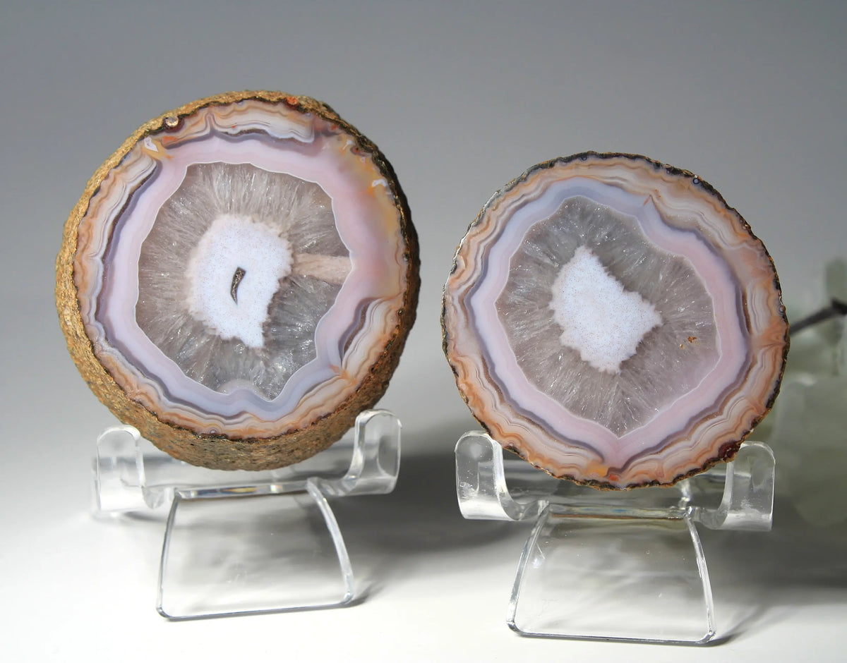 Banded lilac purple Zhanguo agate pair with soft, flowing layers