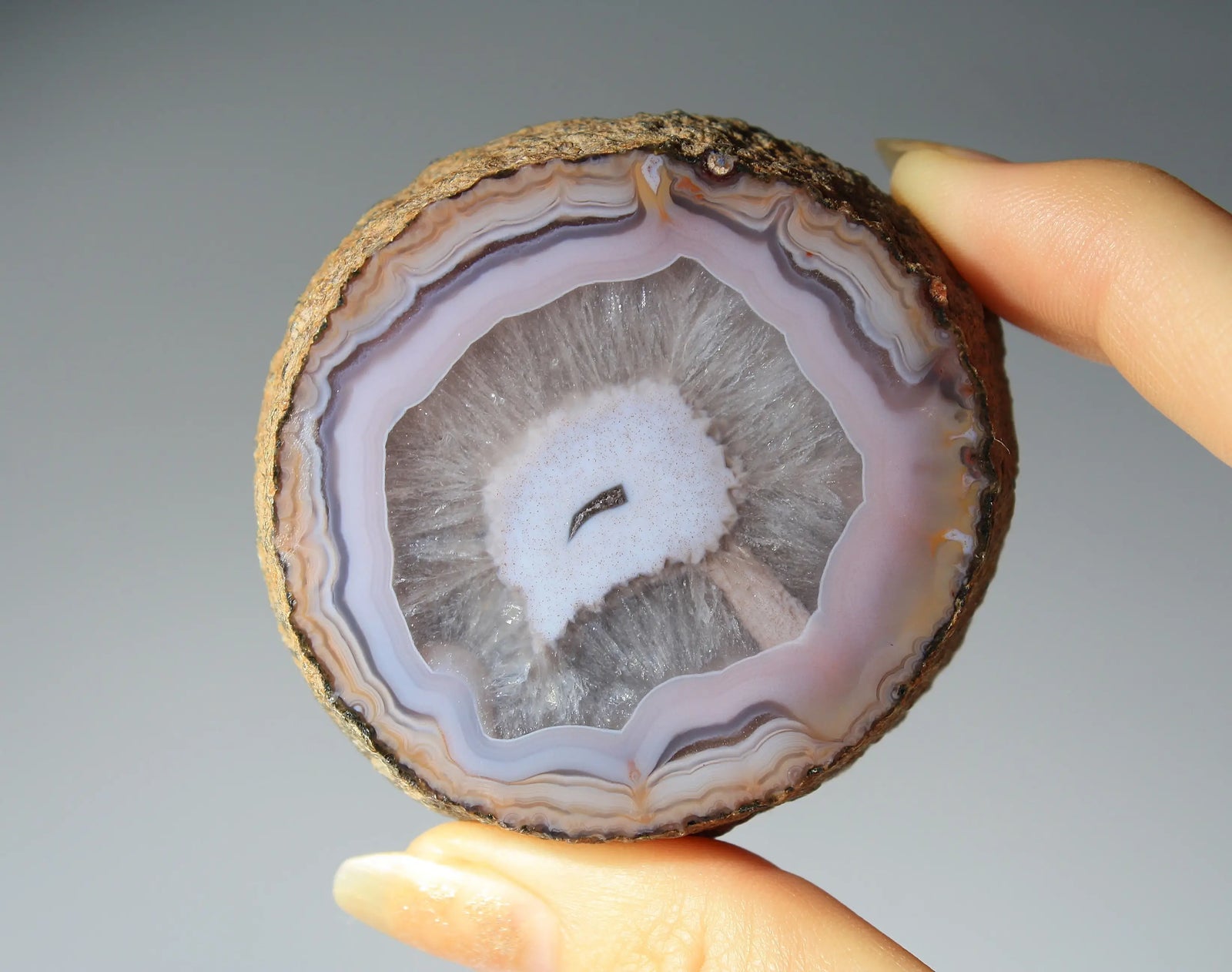 Banded lilac purple Zhanguo agate pair with soft, flowing layers