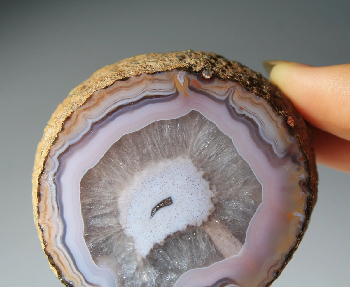Banded lilac purple Zhanguo agate pair with soft, flowing layers