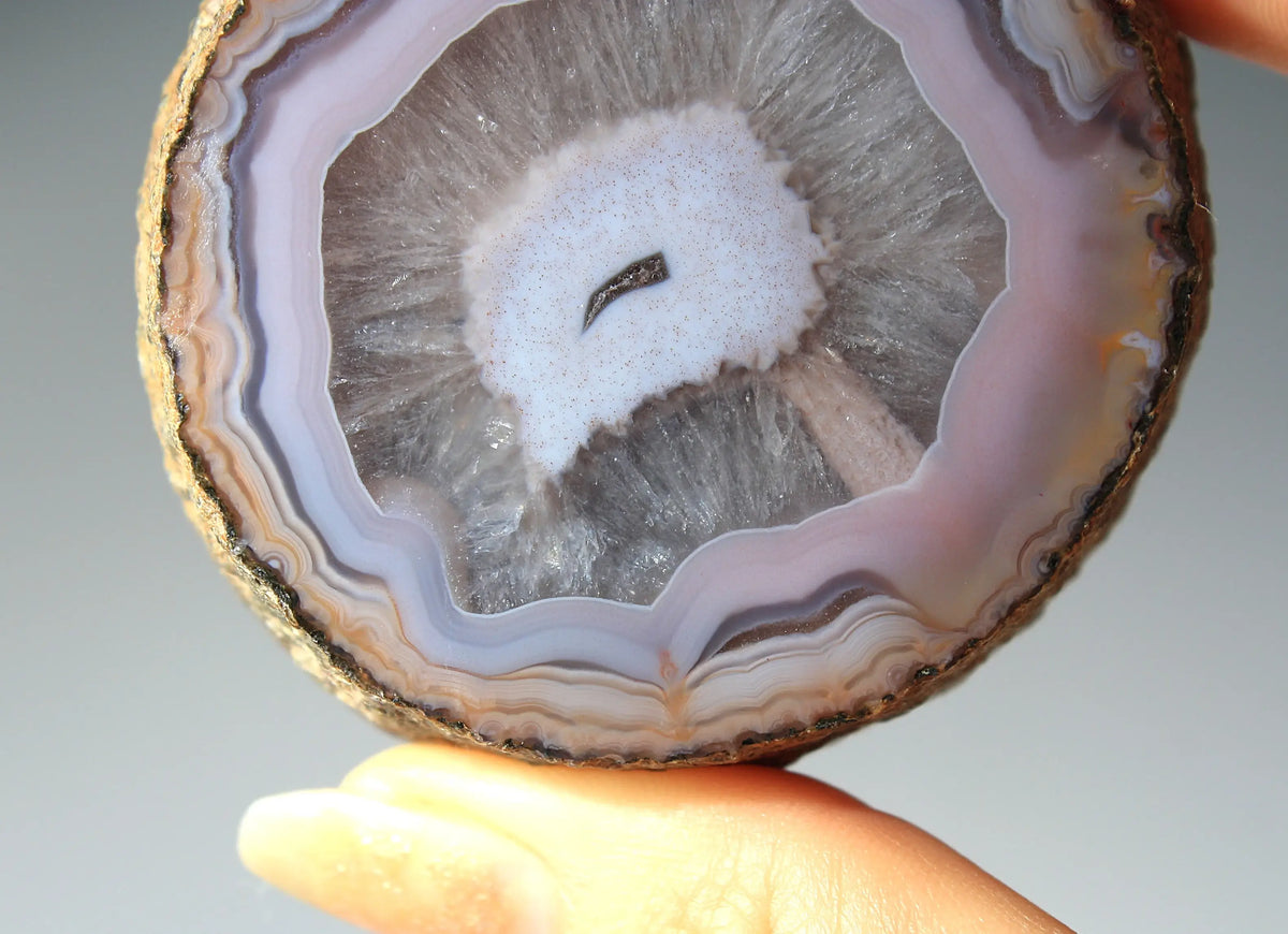 Banded lilac purple Zhanguo agate pair with soft, flowing layers