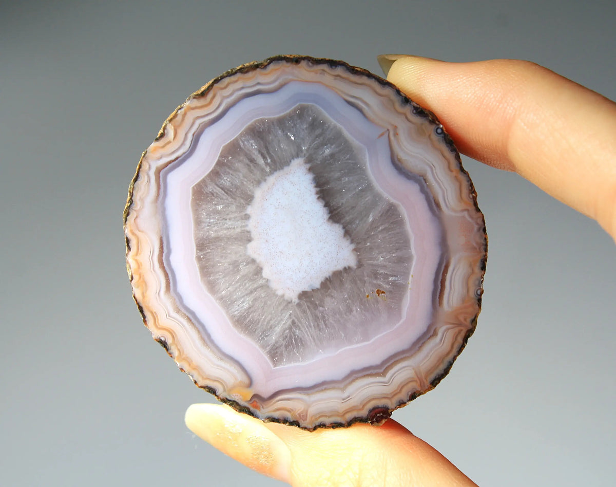 Banded lilac purple Zhanguo agate pair with soft, flowing layers