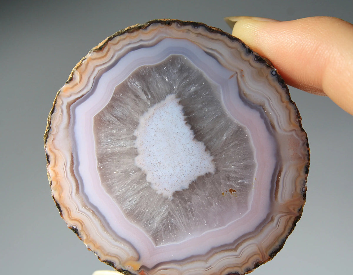 Banded lilac purple Zhanguo agate pair with soft, flowing layers