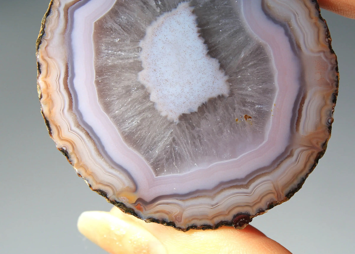 Banded lilac purple Zhanguo agate pair with soft, flowing layers