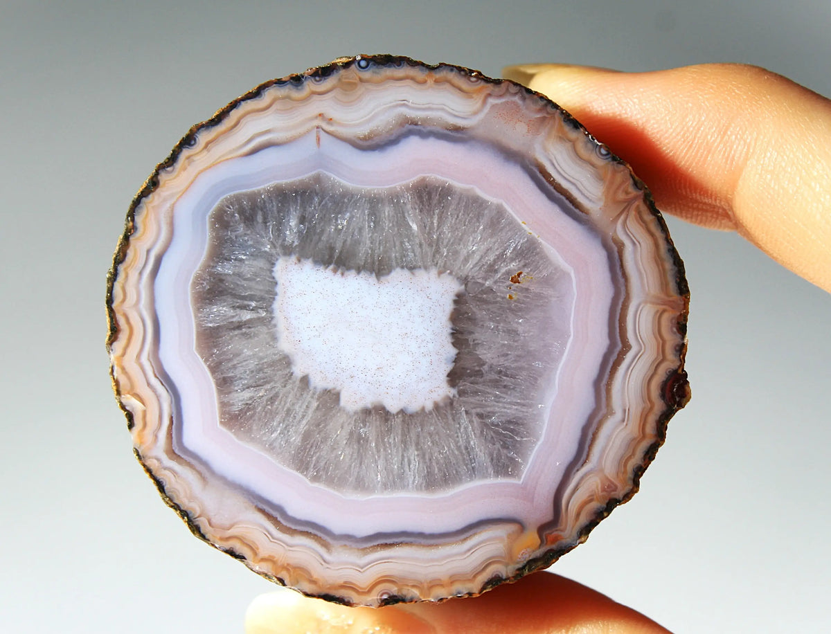 Banded lilac purple Zhanguo agate pair with soft, flowing layers