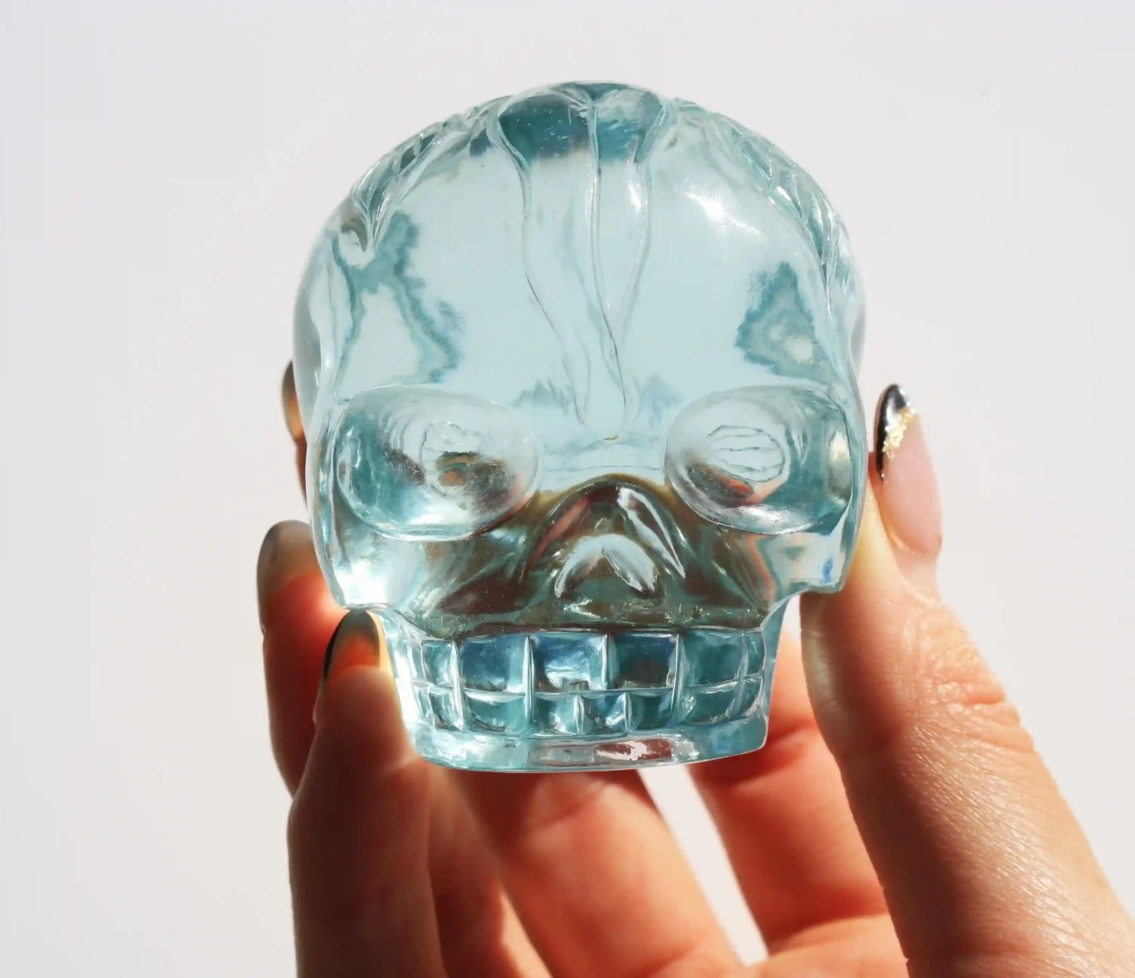 Crystal Skull with fairy design, crystal skull, fairy crystal skull, vikas meena carving, carved crystal skull, blue obsidian crystal 