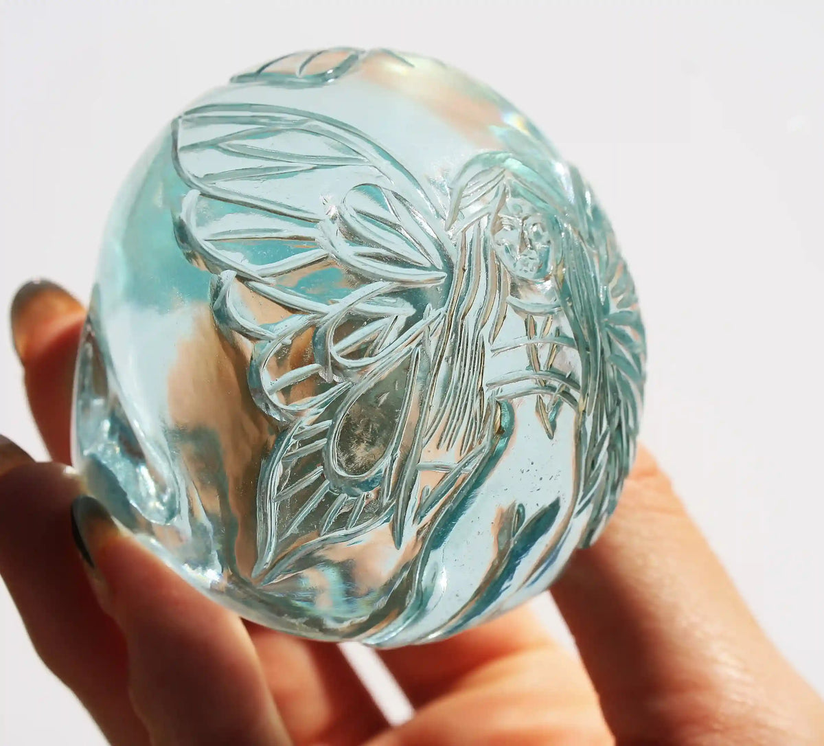 Crystal Skull with fairy design, crystal skull, fairy crystal skull, vikas meena carving, carved crystal skull, blue obsidian crystal 