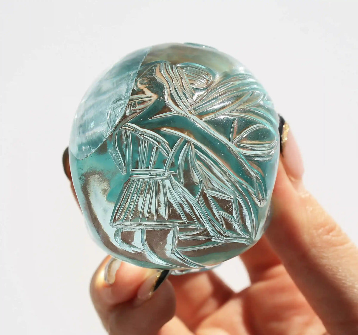 Crystal Skull with fairy design, crystal skull, fairy crystal skull, vikas meena carving, carved crystal skull, blue obsidian crystal 