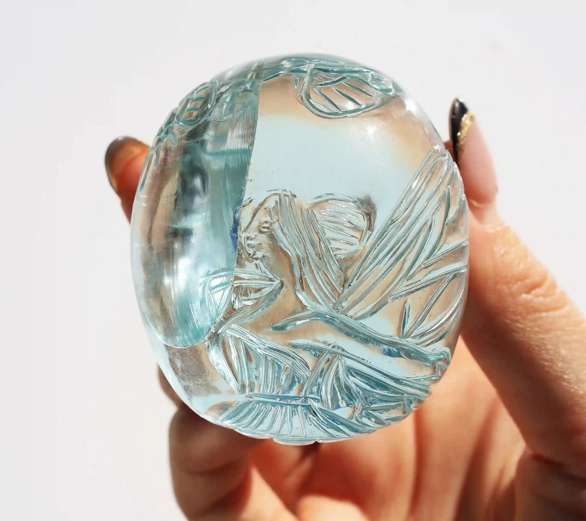 Crystal Skull with fairy design, crystal skull, fairy crystal skull, vikas meena carving, carved crystal skull, blue obsidian crystal 
