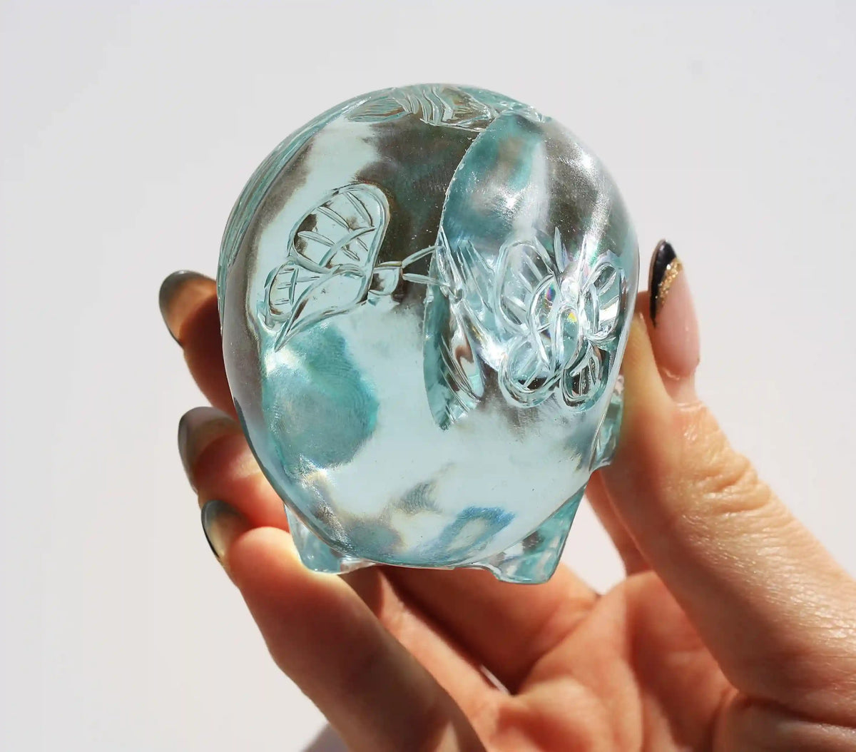 Crystal Skull with fairy design, crystal skull, fairy crystal skull, vikas meena carving, carved crystal skull, blue obsidian crystal 