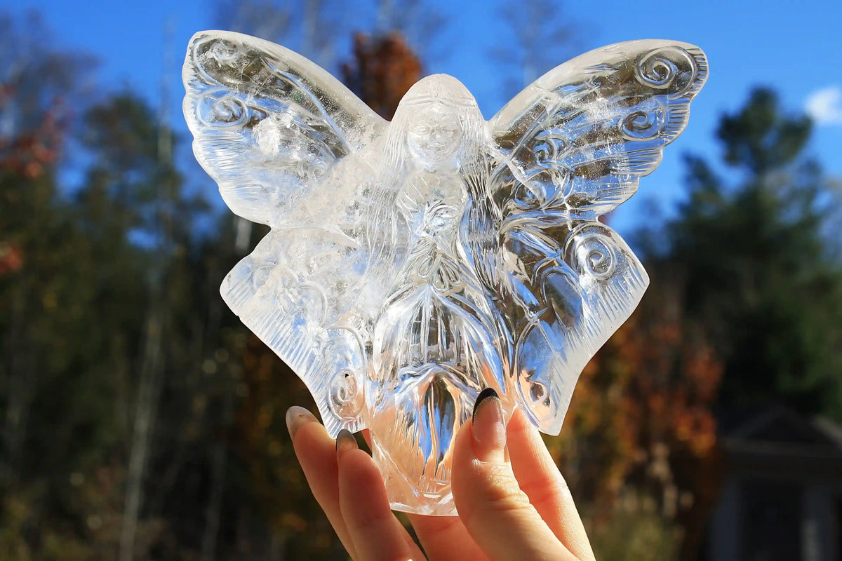 Fairy carving, vikas meena carving, Himalayan quartz , Canadian crystals, fairy crystal carving, fairy carved crystal 