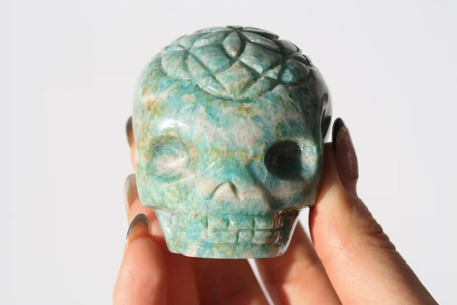 flower of life crystal carving, vikas meena carving, Amazonite, Canadian crystals, flower of life skull, Amazonite crystal, Crystal Skull, Amazonite crystal skull, crystal skull