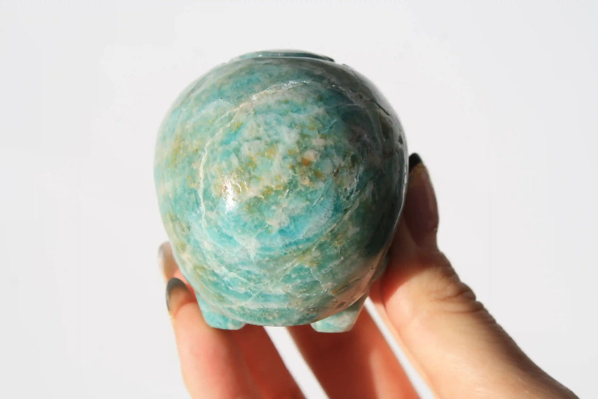 Flower of Life Amazonite Skull Crystal Carving by Vikas Meena