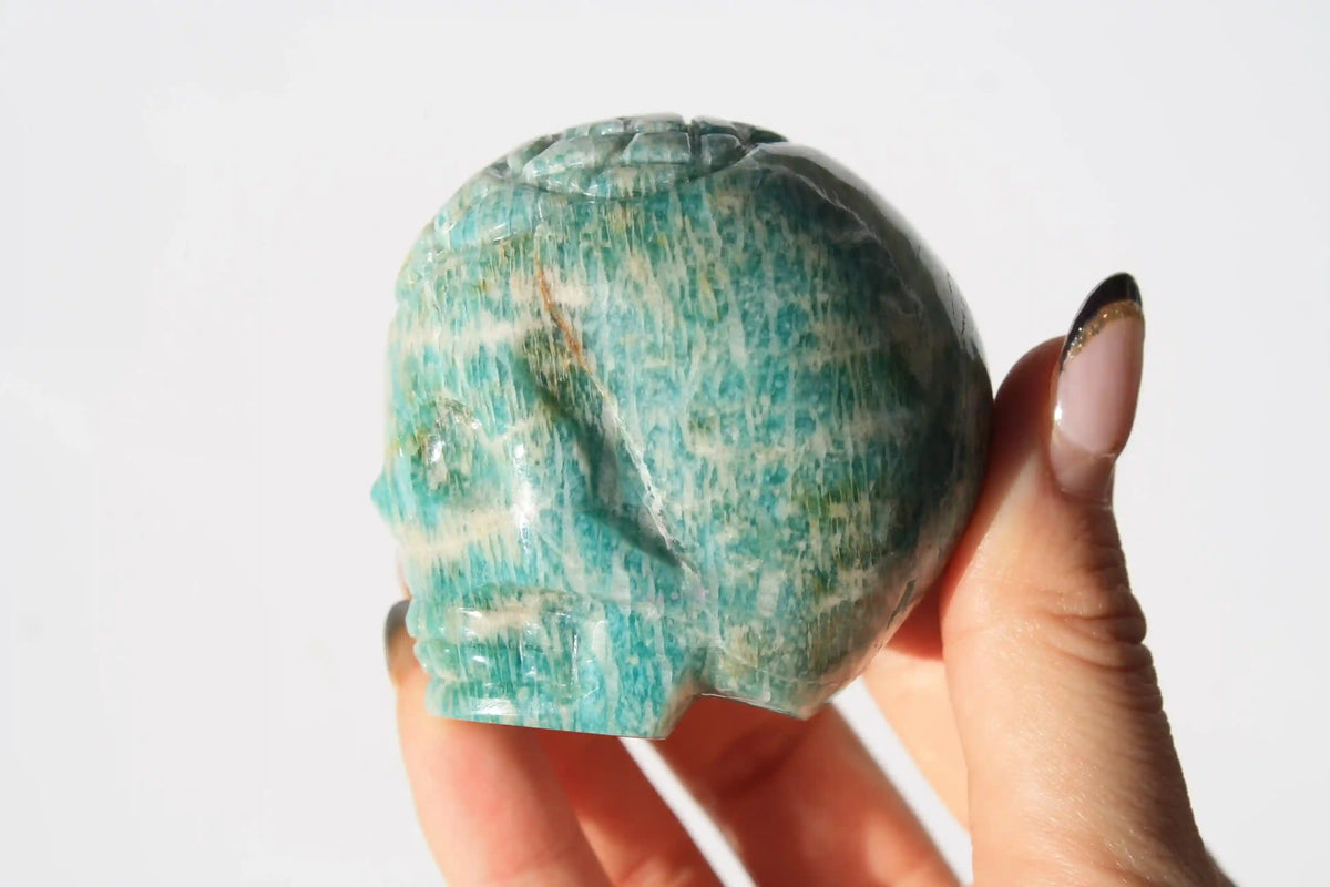 Flower of Life Amazonite Skull Crystal Carving by Vikas Meena