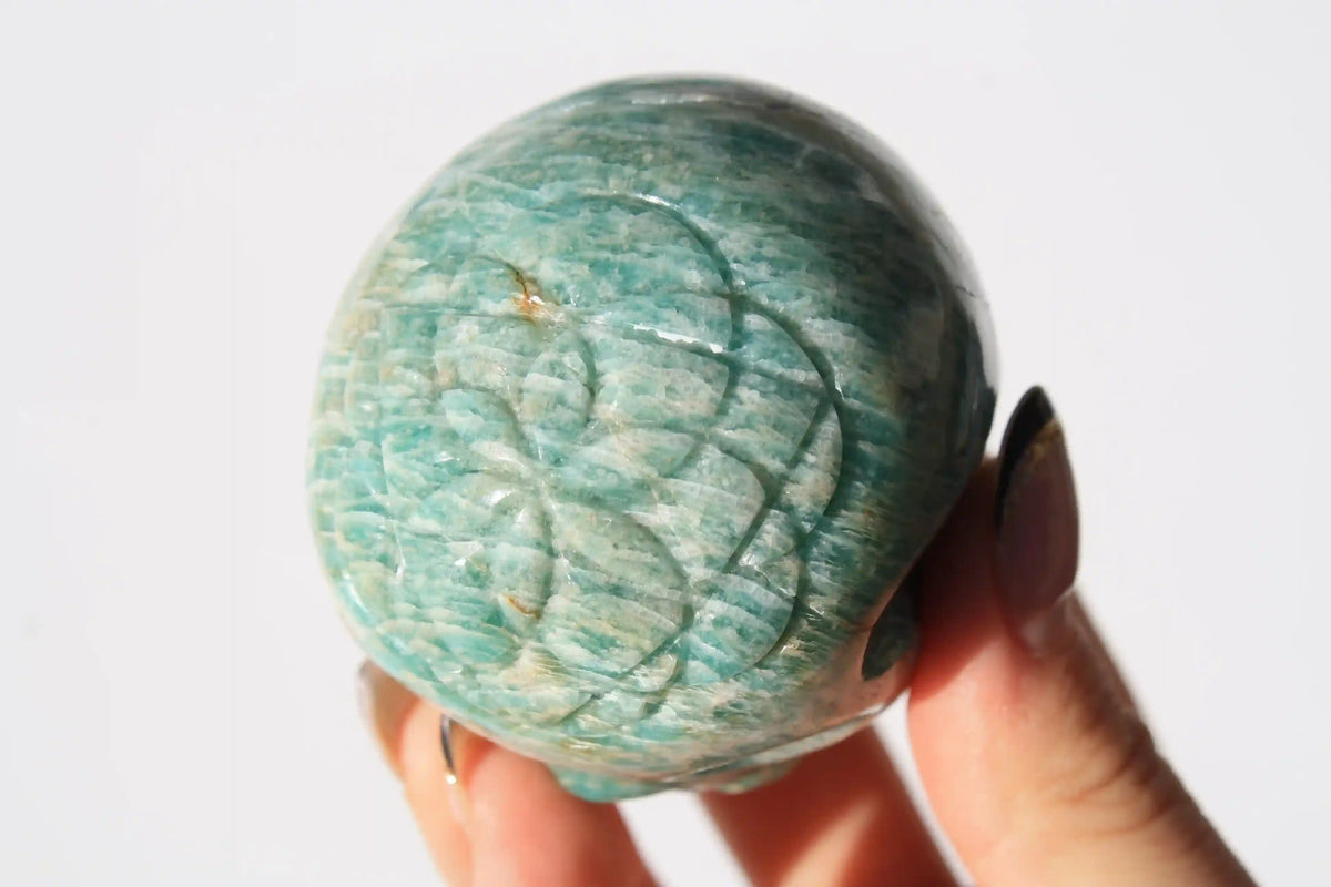 flower of life crystal carving, vikas meena carving, Amazonite, Canadian crystals, flower of life skull, Amazonite crystal, Crystal Skull, Amazonite crystal skull, crystal skull