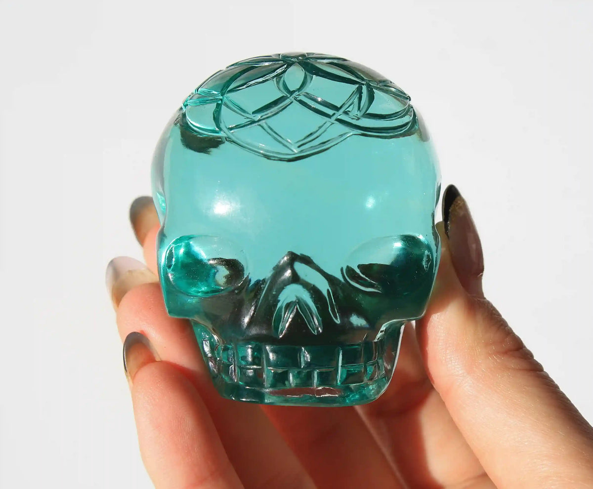 obsidian flower of life crystal carving, vikas meena carving, blue obsidian, Canadian crystals, flower of life skull, obsidian crystal, Crystal Skull, blue obsidian skull, crystal skull