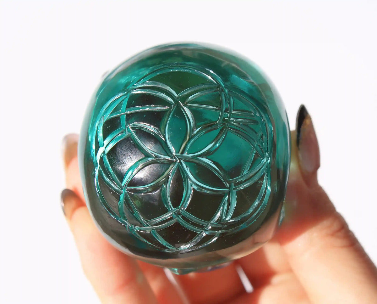 obsidian flower of life crystal carving, vikas meena carving, blue obsidian, Canadian crystals, flower of life skull, obsidian crystal, Crystal Skull, blue obsidian skull, crystal skull
