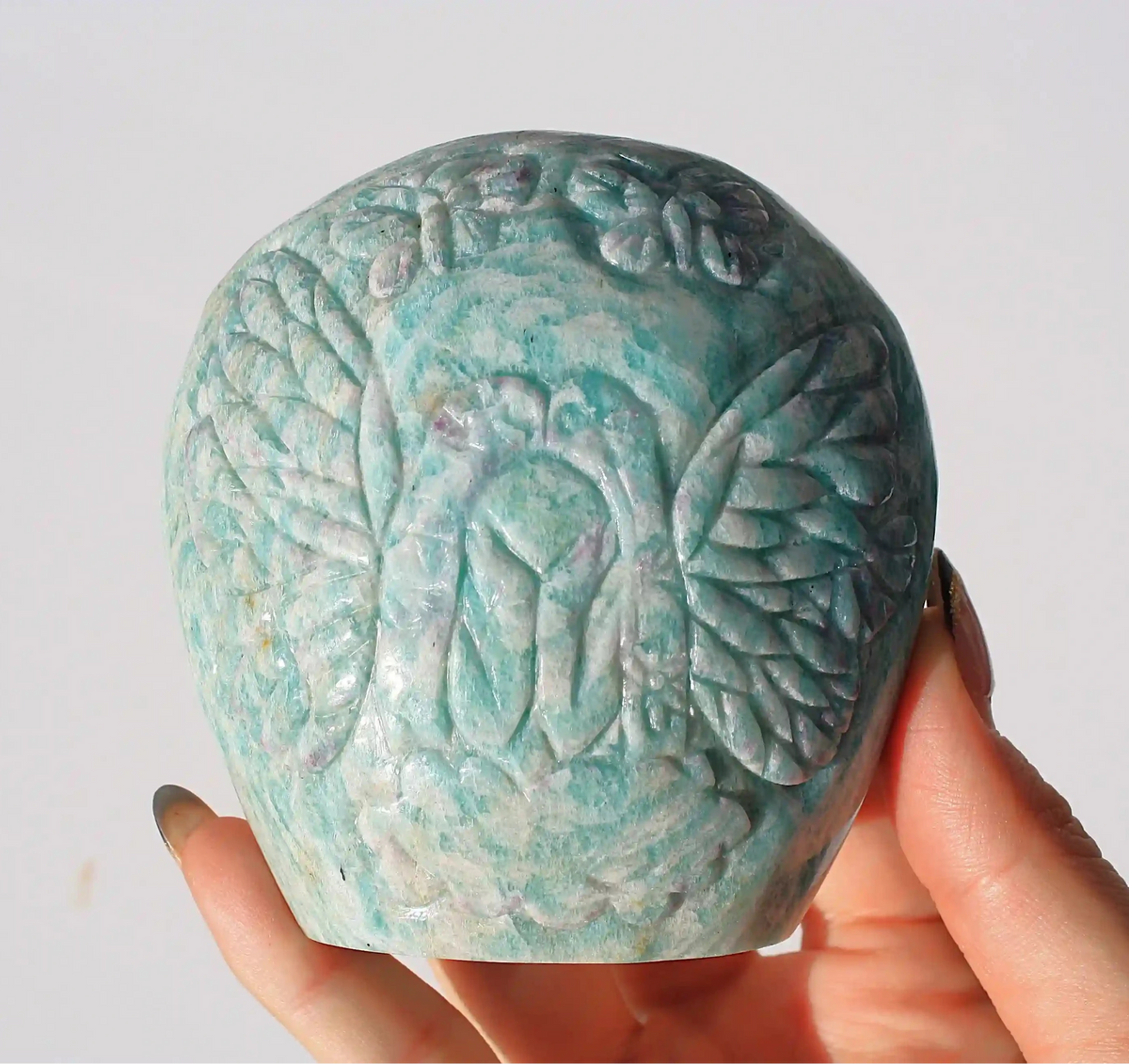 Fairy carving, vikas meena carving, Amazonite, Canadian crystals, fairy crystal carving, fairy carved crystal, Amazonite crystal