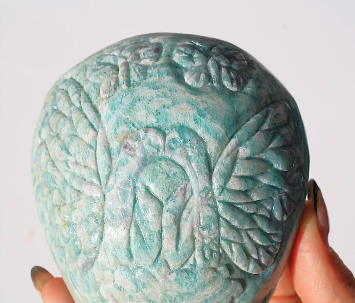 Fairy carving, vikas meena carving, Amazonite, Canadian crystals, fairy crystal carving, fairy carved crystal, Amazonite crystal