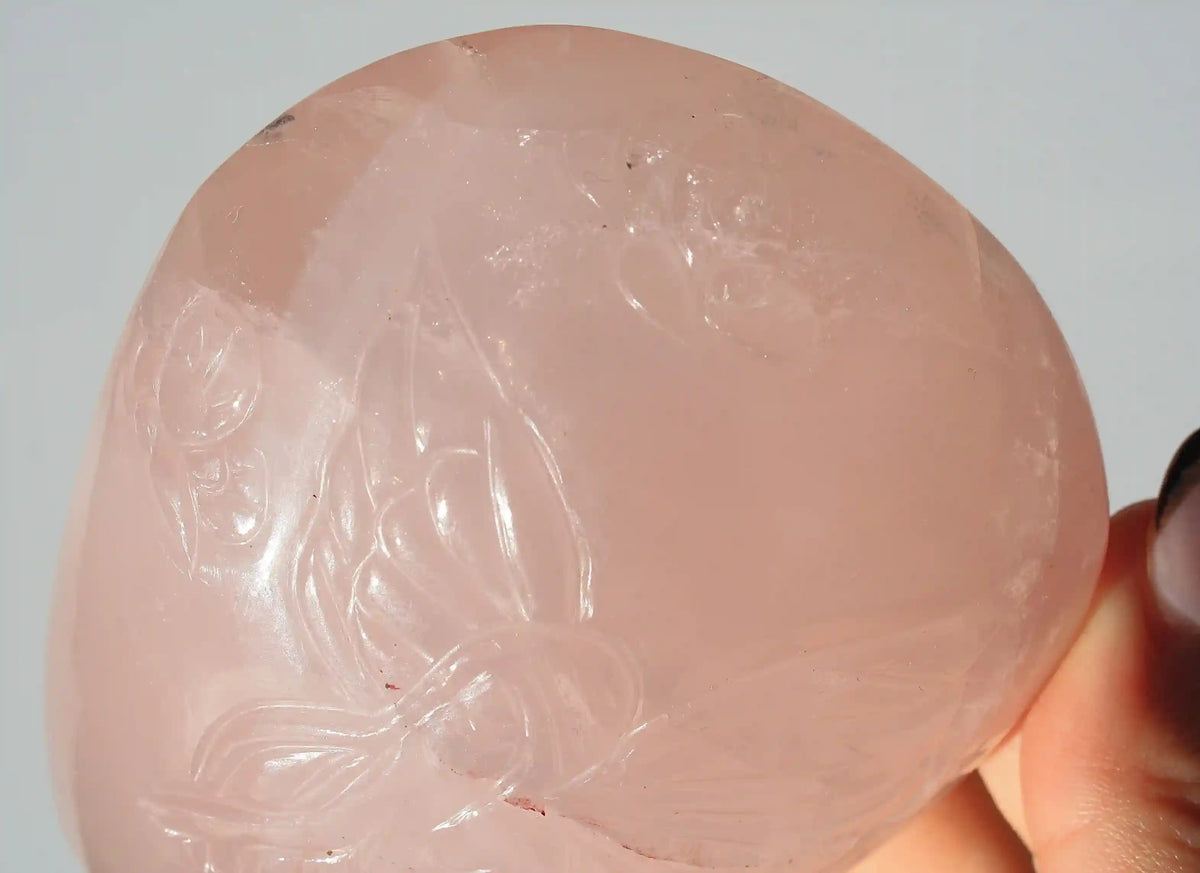 Fairy Rose Quartz Crystal Carving by Vikas Meena