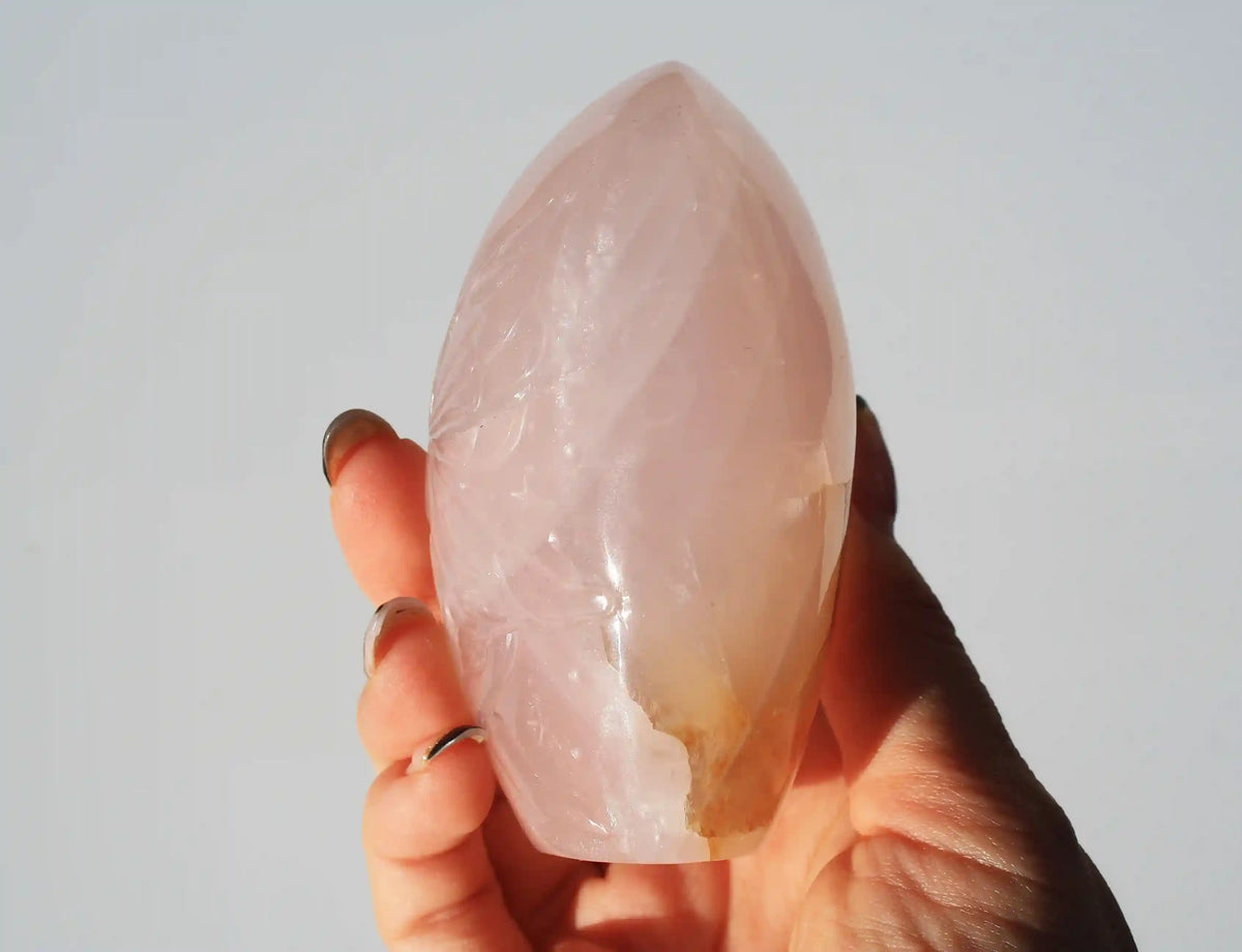 Fairy Rose Quartz Crystal Carving by Vikas Meena