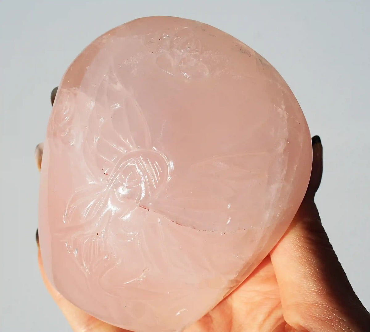 Fairy Rose Quartz Crystal Carving by Vikas Meena