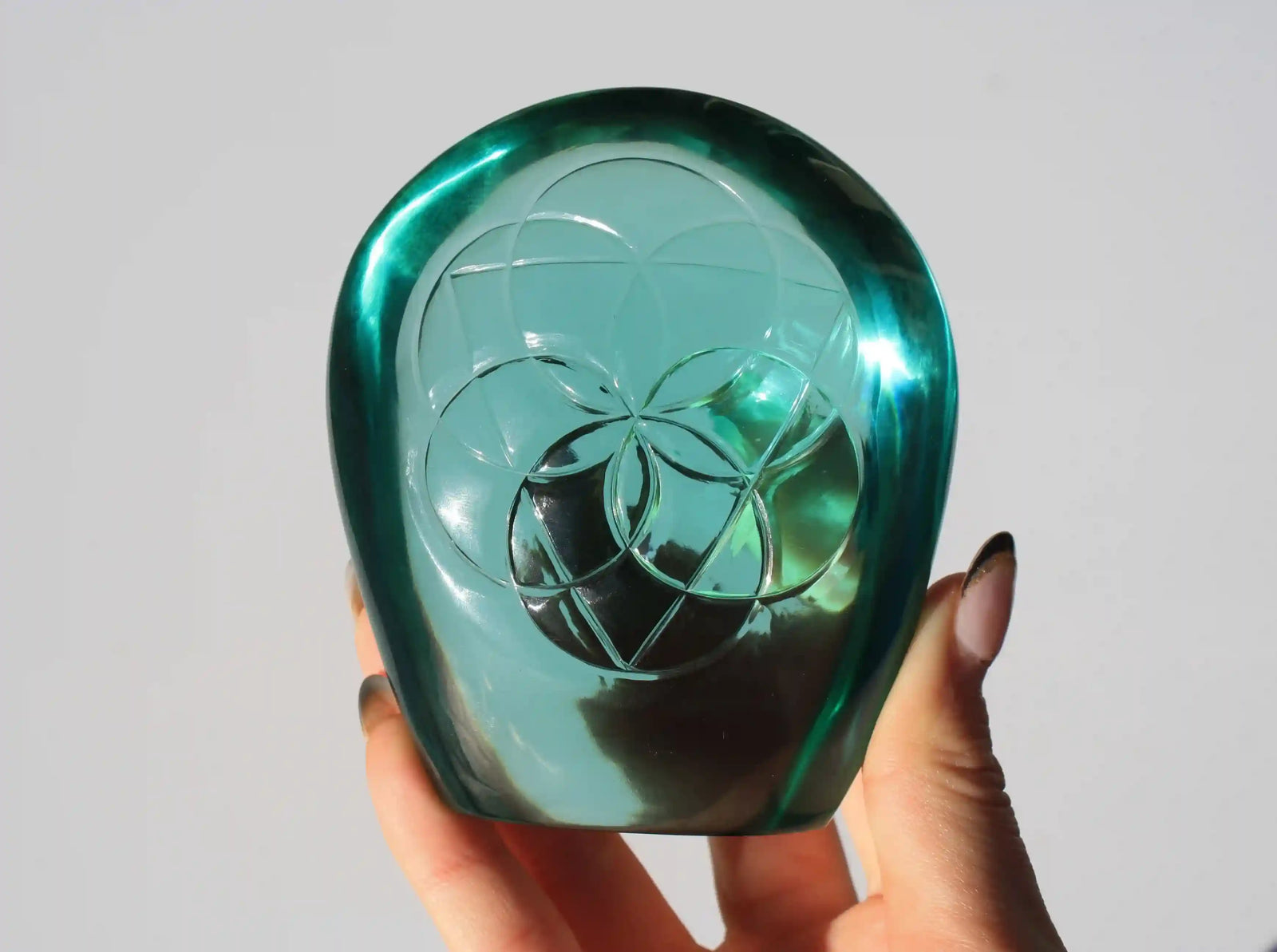 flower of life crystal carving, vikas meena carving, obsidian crystal, Canadian crystals, carved crystal flower of life
