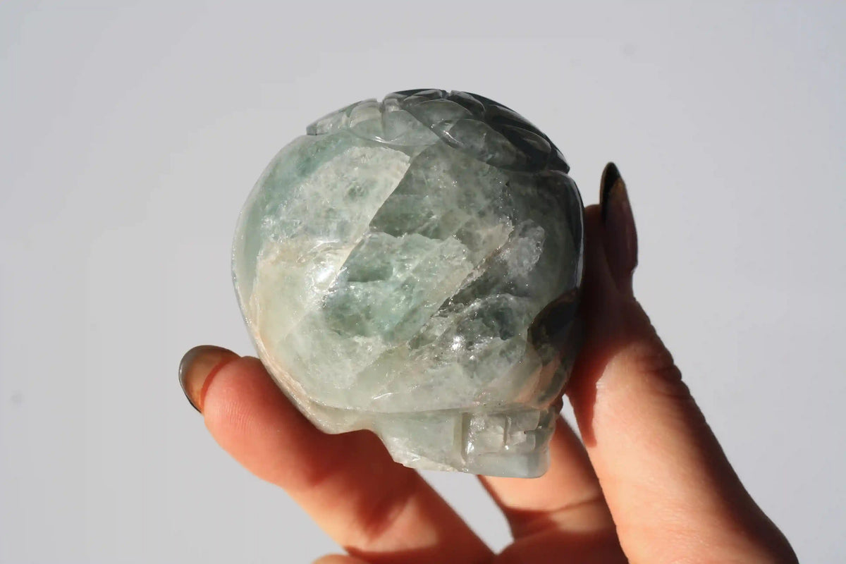 Flower of Life Aquamarine Skull Crystal Carving by Vikas Meena