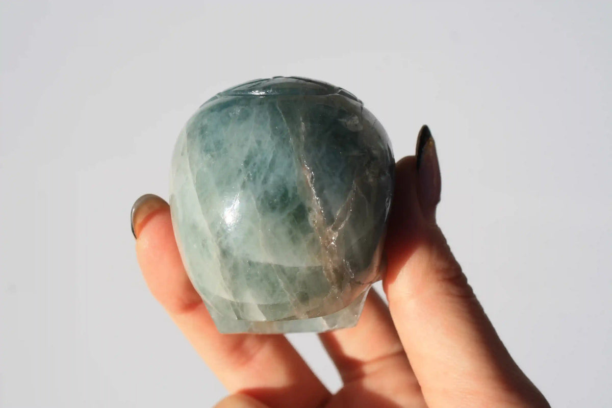 Flower of Life Aquamarine Skull Crystal Carving by Vikas Meena