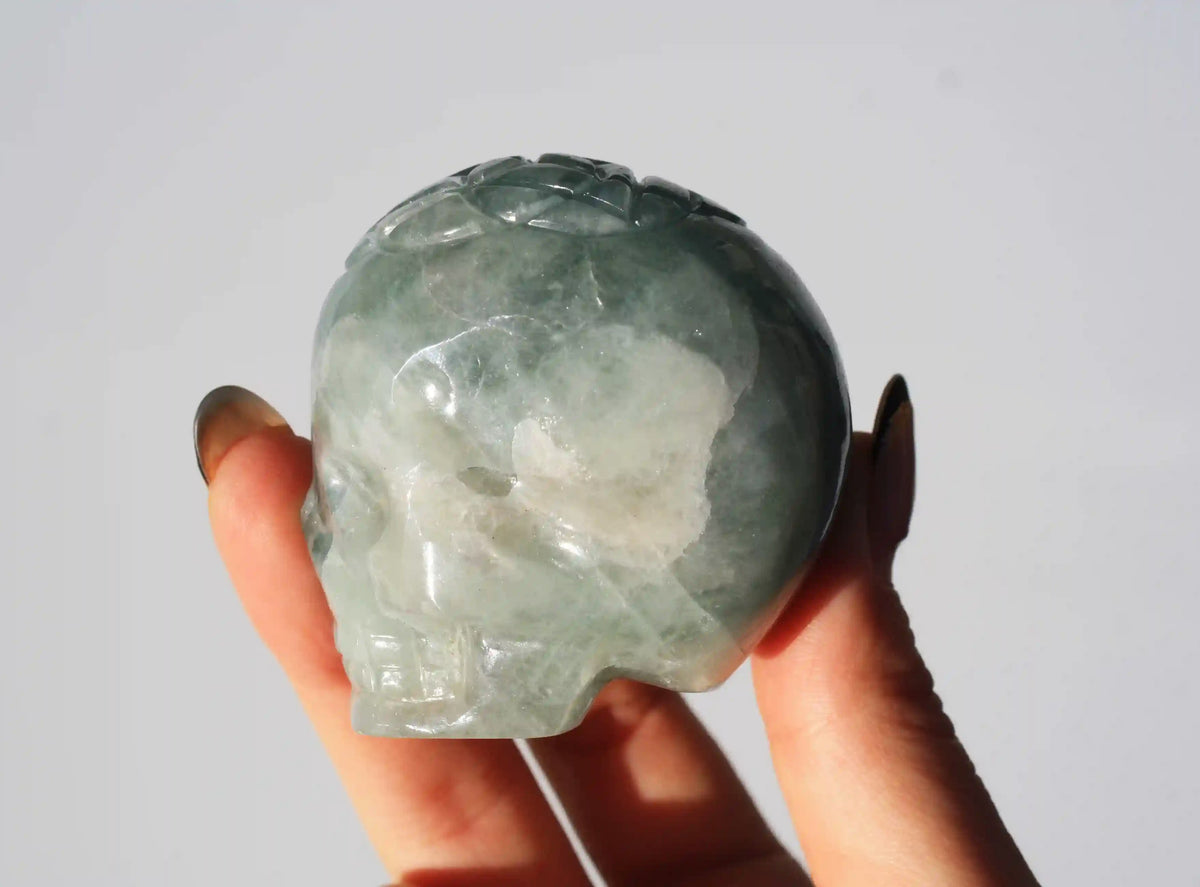 Flower of Life Aquamarine Skull Crystal Carving by Vikas Meena