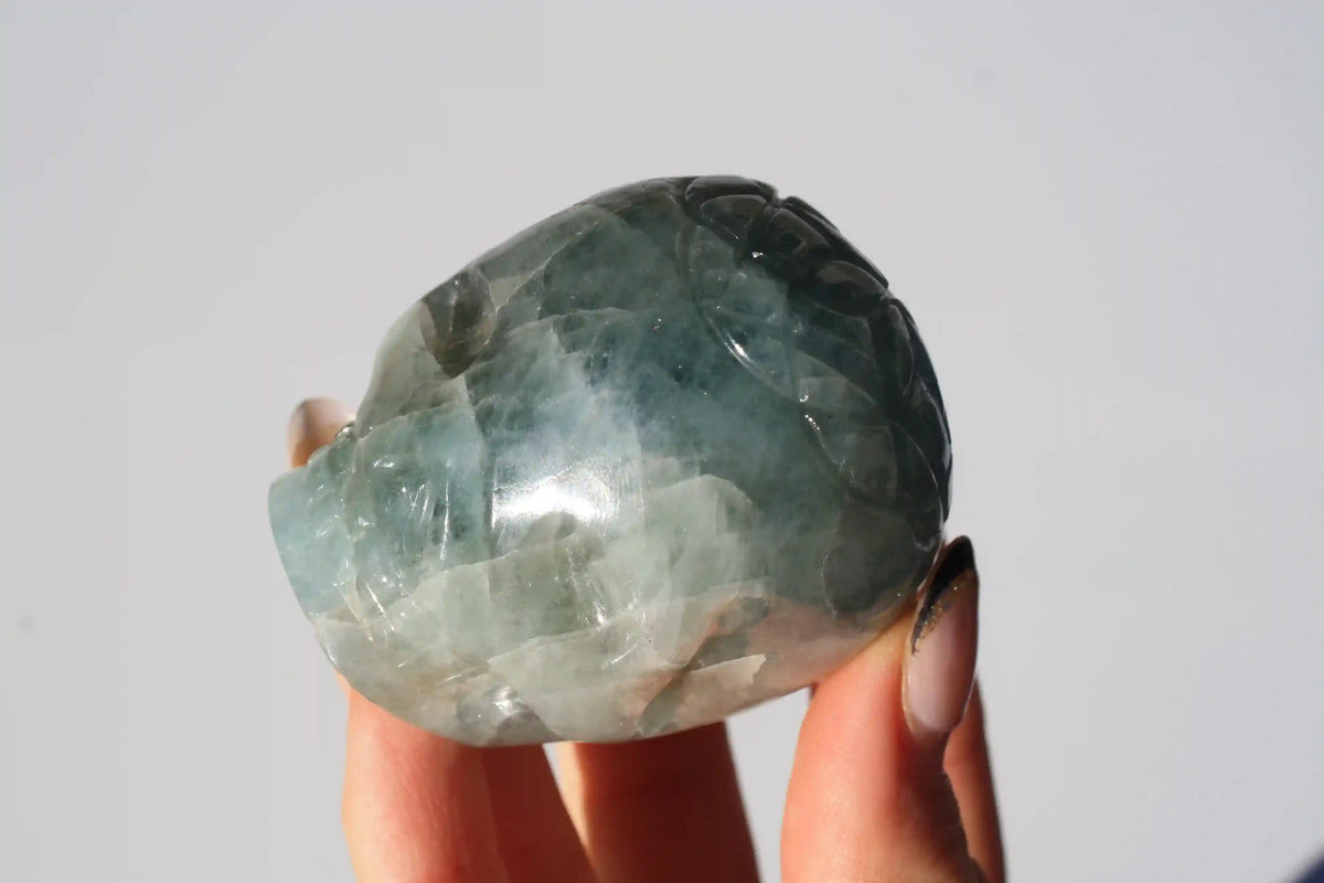Flower of Life Aquamarine Skull Crystal Carving by Vikas Meena
