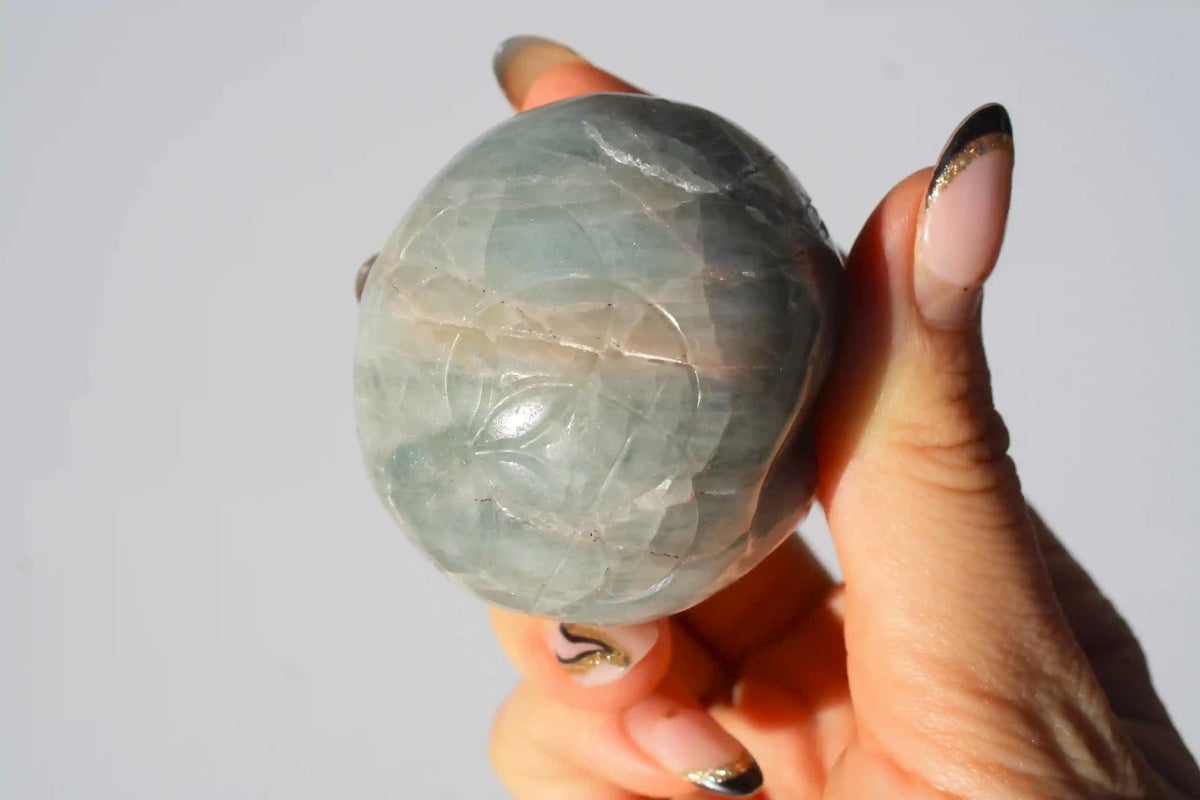 Flower of Life Aquamarine Skull Crystal Carving by Vikas Meena