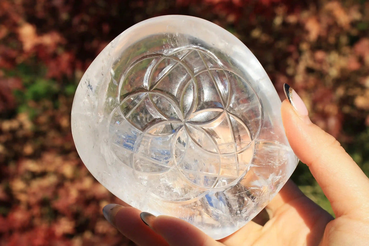 Flower of Life Himalayan Quartz Crystal Carving by Vikas Meena
