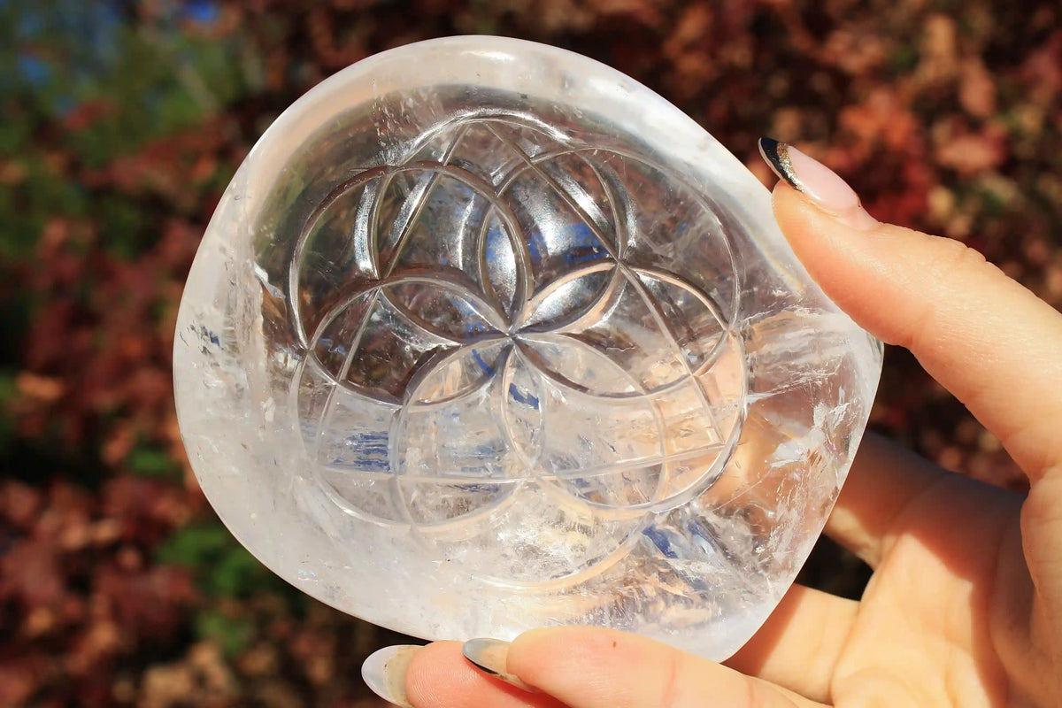 Flower of Life Himalayan Quartz Crystal Carving by Vikas Meena