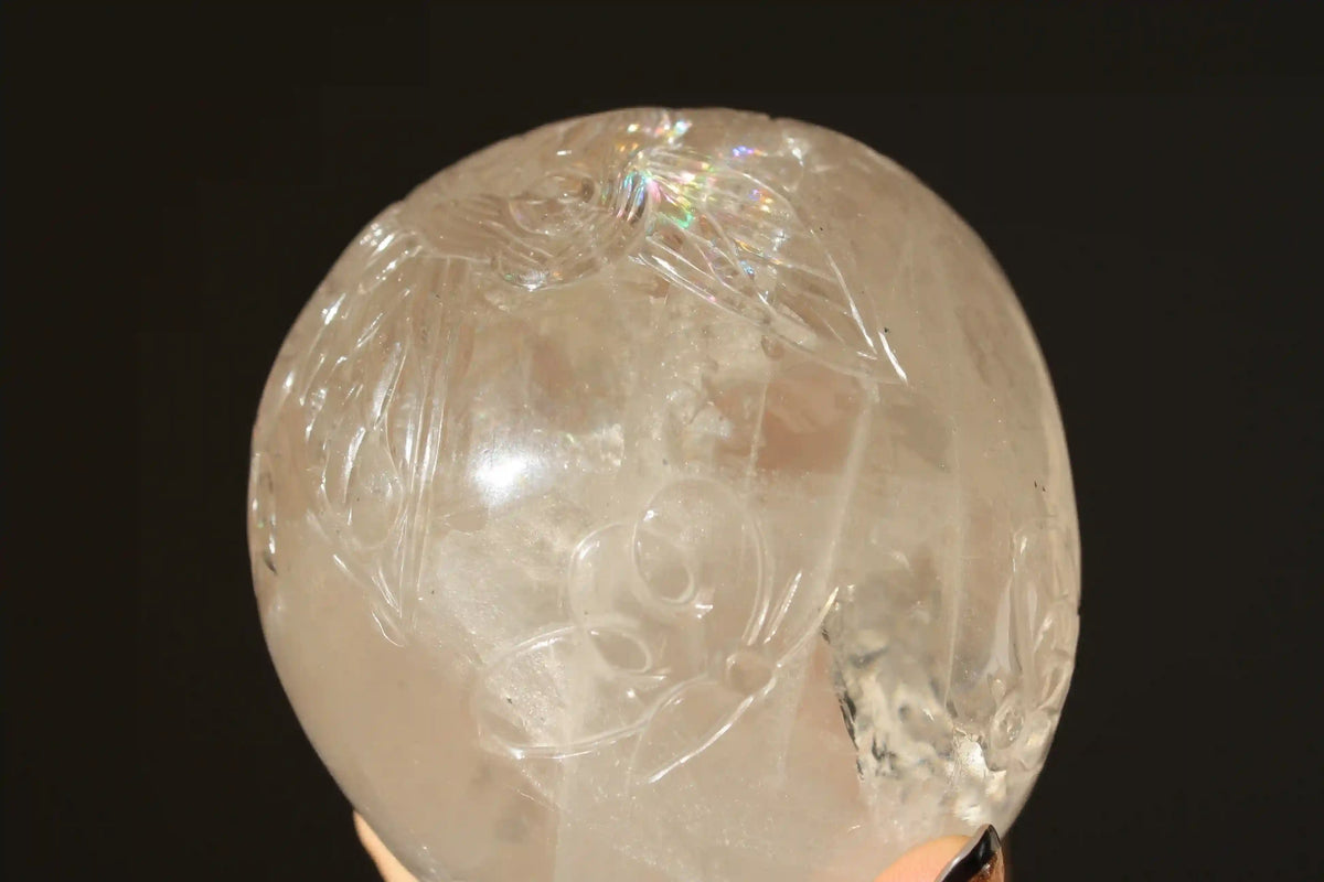 Fairy carving, vikas meena carving, Himalayan quartz , Canadian crystals, fairy crystal carving, fairy carved crystal, Crystal Skull with fairy design, crystal skull, fairy crystal skull