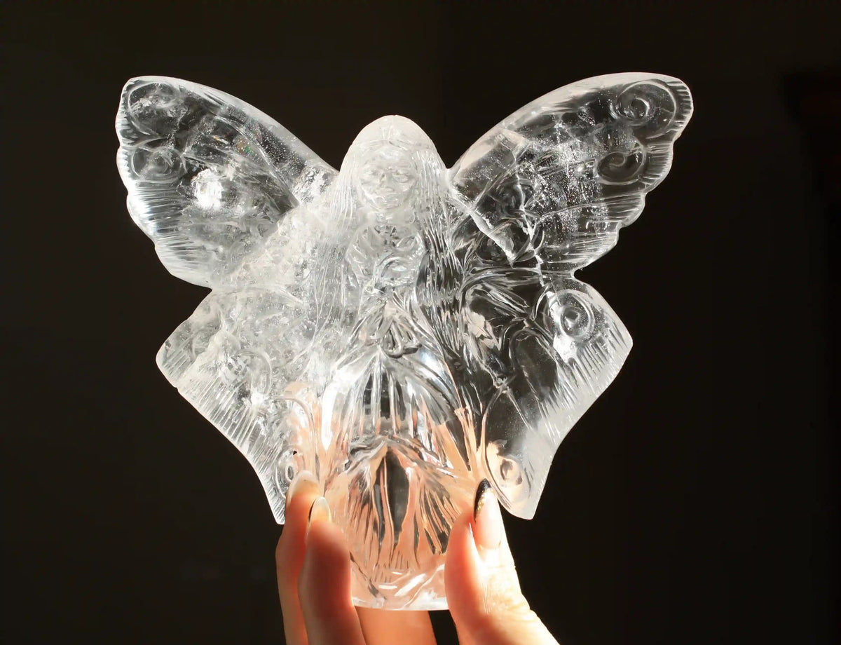 Fairy carving, vikas meena carving, Himalayan quartz , Canadian crystals, fairy crystal carving, fairy carved crystal 