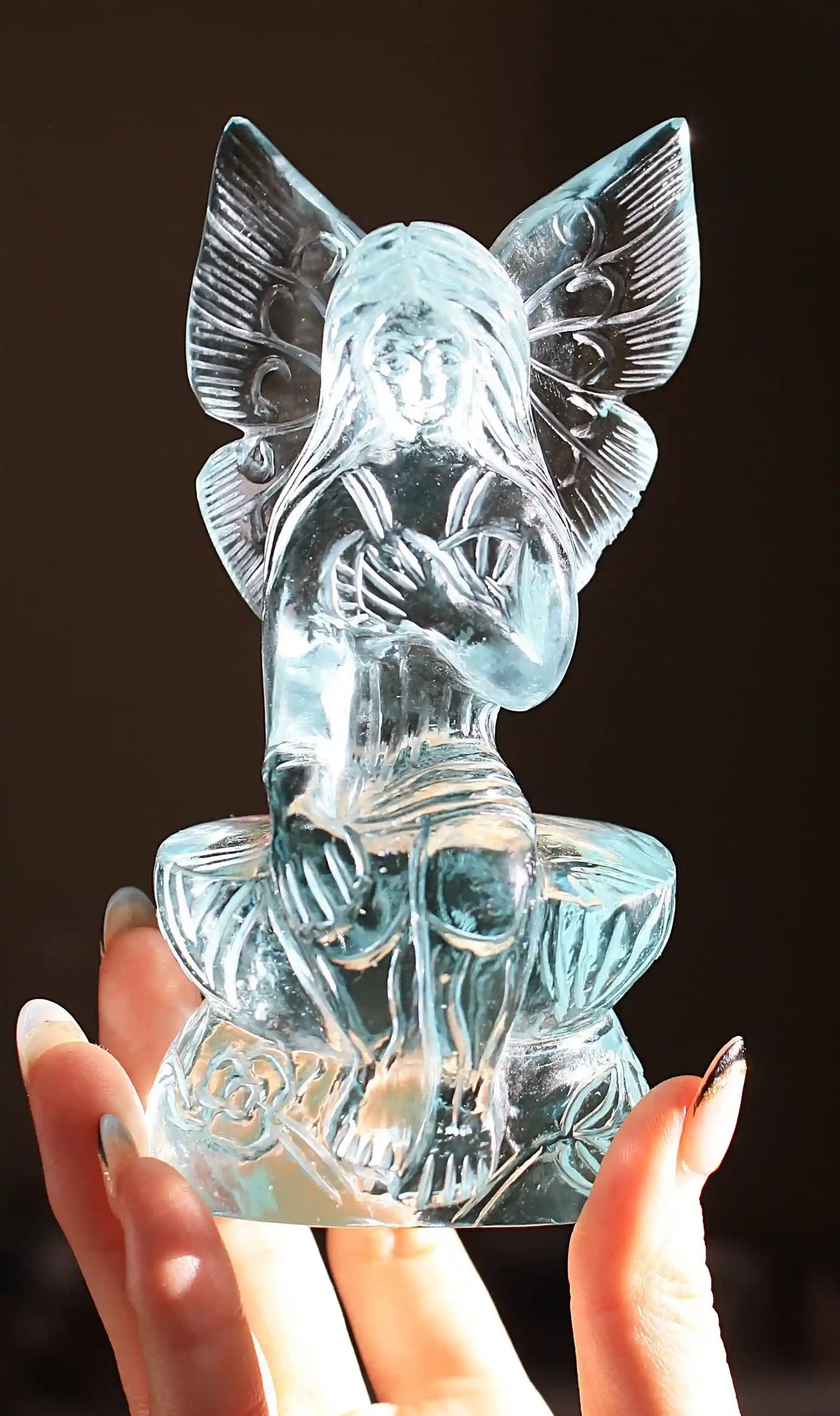 Fairy carving, vikas meena carving, Blue obsidian, Canadian crystals, fairy crystal carving, fairy carved crystal, Fairy crystal, master carved crystal