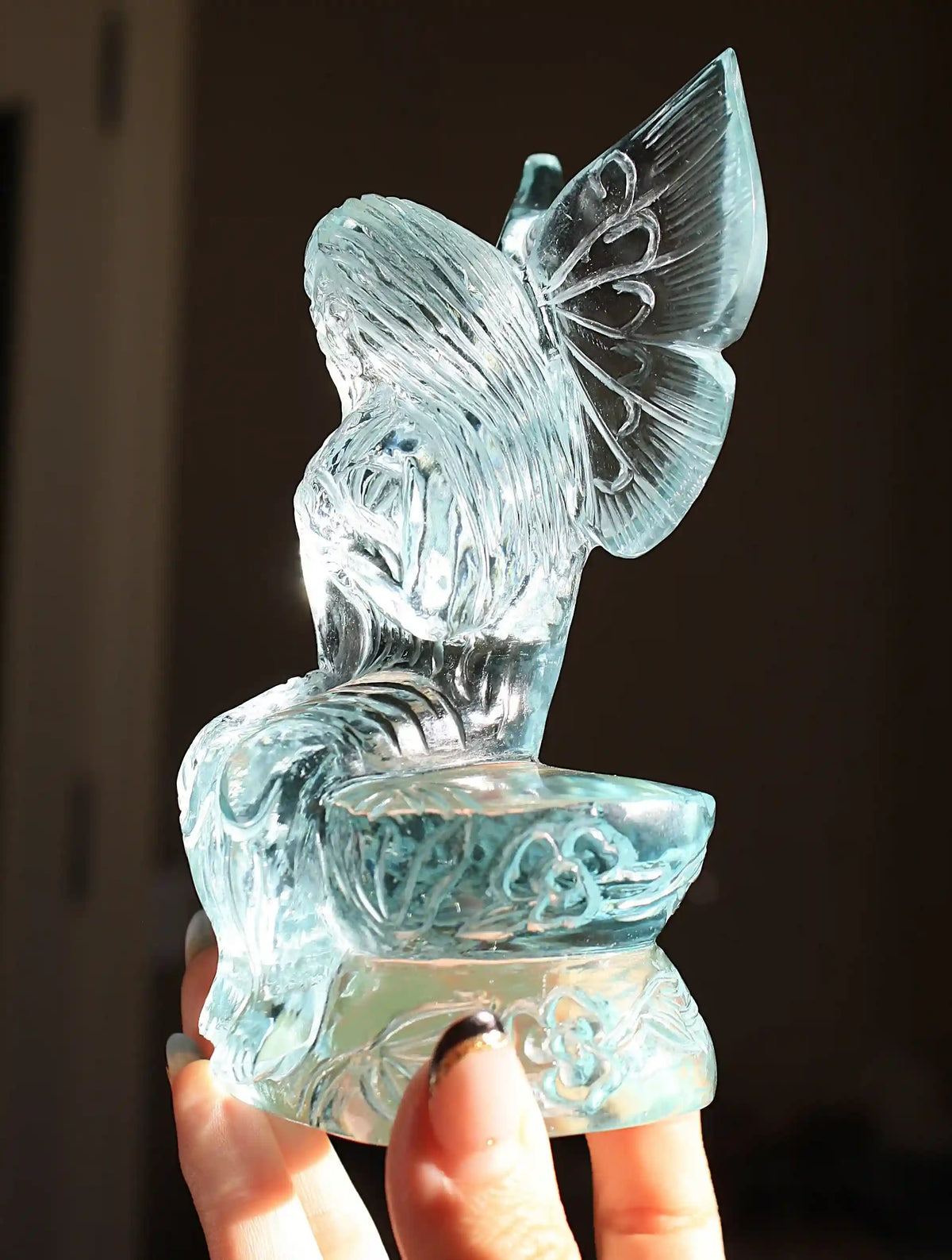 Fairy carving, vikas meena carving, Blue obsidian, Canadian crystals, fairy crystal carving, fairy carved crystal, Fairy crystal, master carved crystal