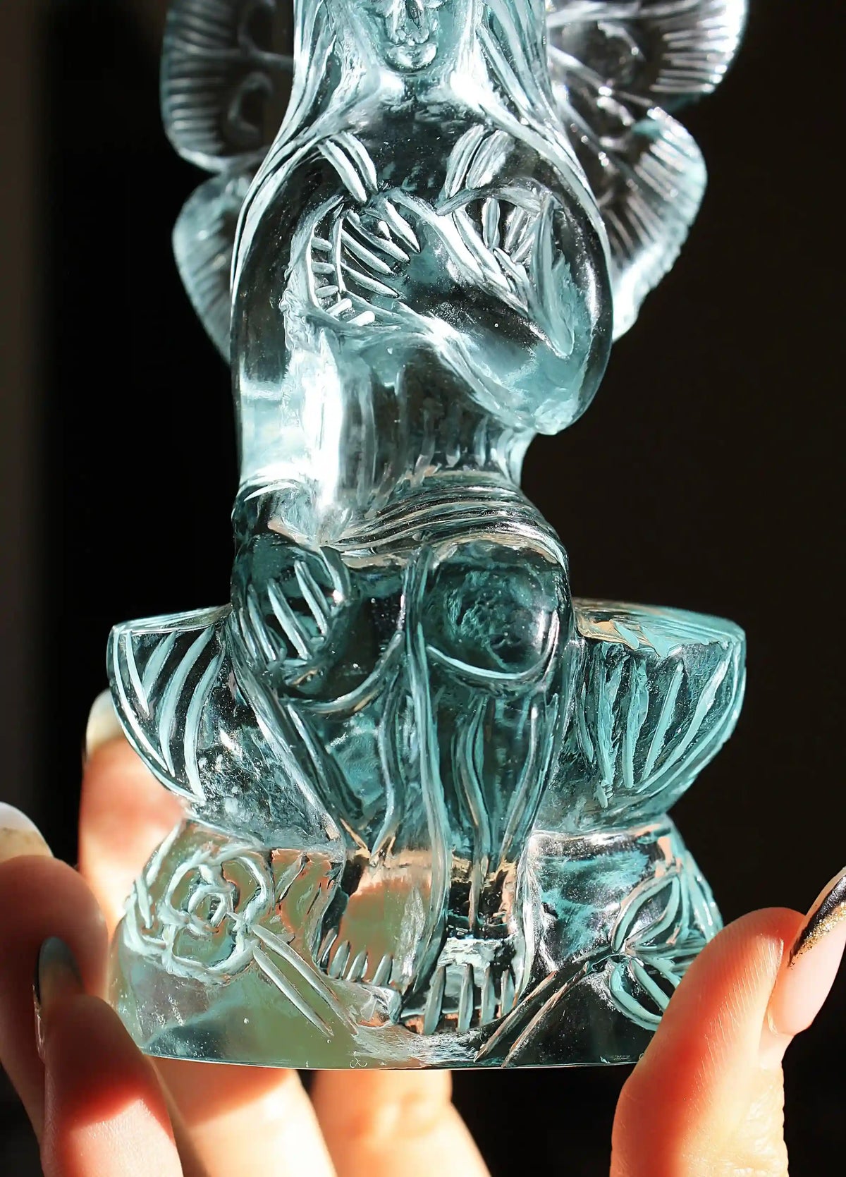 Light Blue Crystal Fairy Obsidian Carving by Vikas Meena