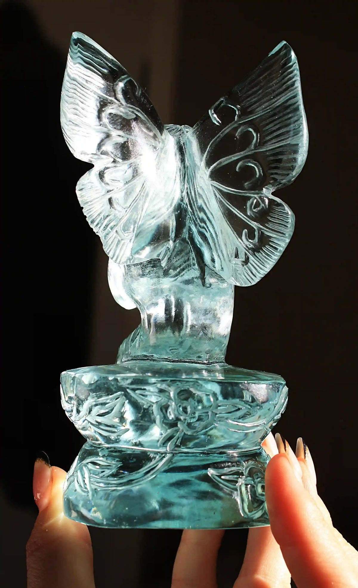 Light Blue Crystal Fairy Obsidian Carving by Vikas Meena